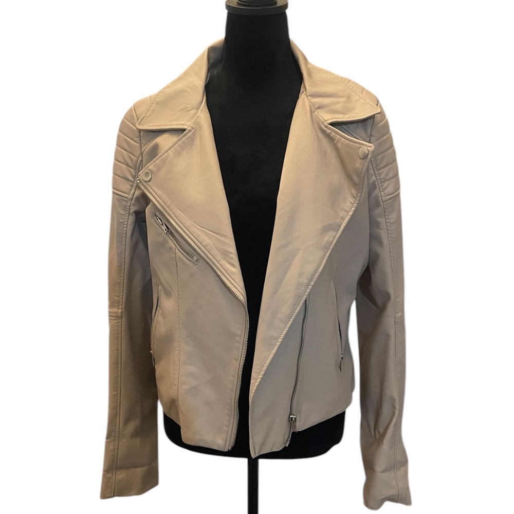 Women's Moto,Faux Leather Jacket Rose,Champagne,Beige,colored Motorcycle,Large - Picture 6 of 7